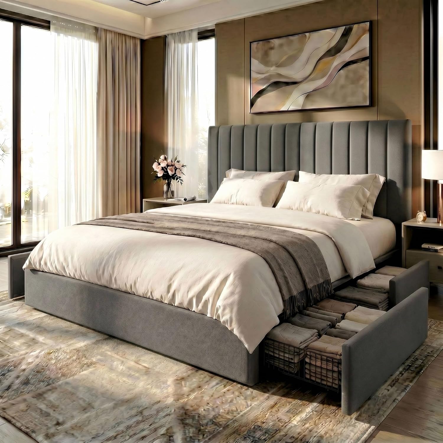 4개의 넉넉한 크기의 수납 서랍이 있는 킹사이즈 플랫폼 - King Size Bed Frame With Storage Drawers 리뷰 및 가격