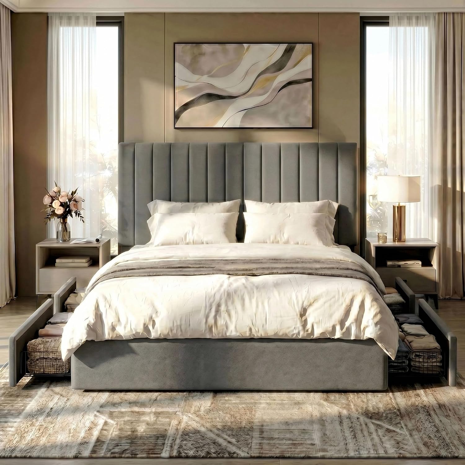 4개의 넉넉한 크기의 수납 서랍이 있는 킹사이즈 플랫폼 - King Size Bed Frame With Storage Drawers 리뷰 및 가격