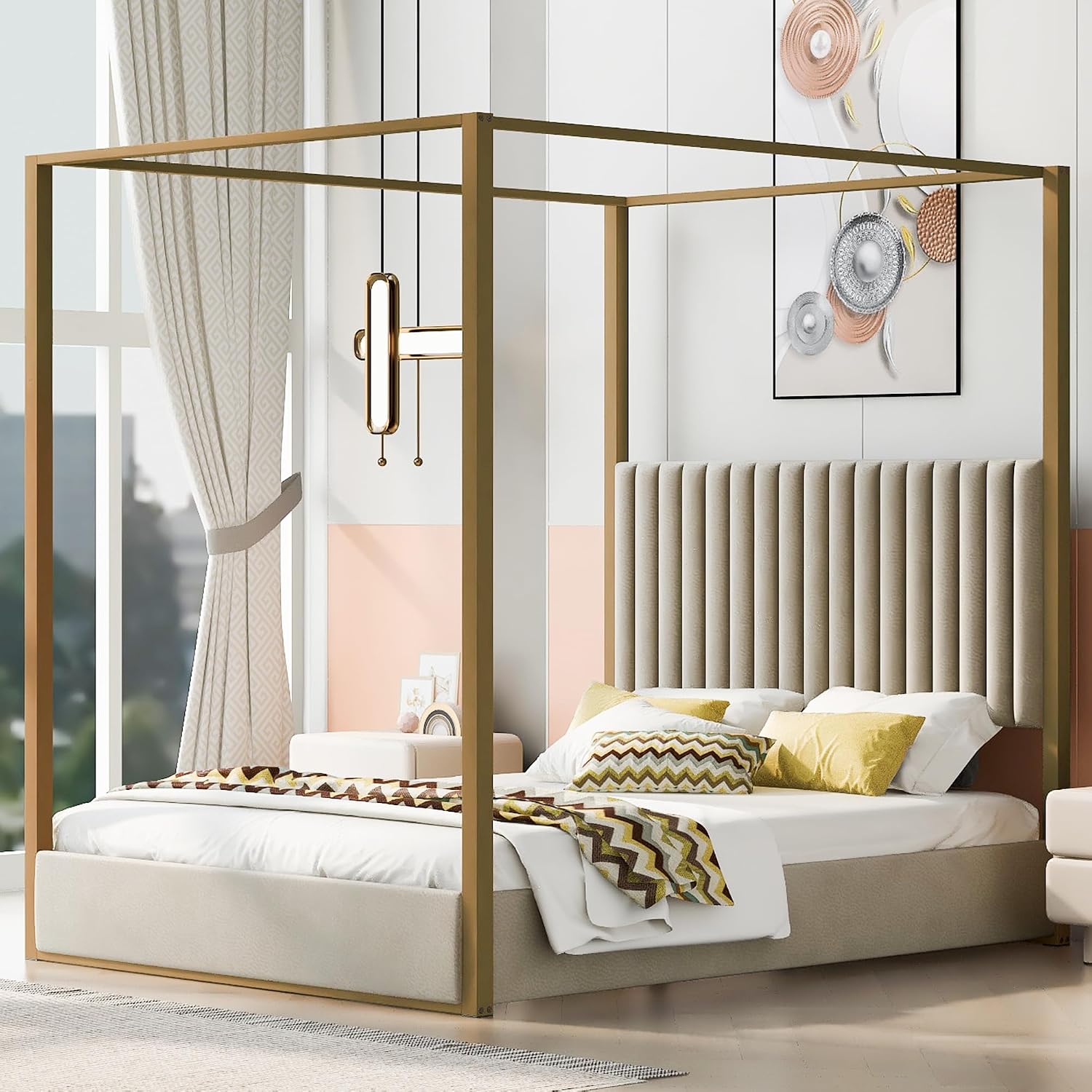현대적인 디자인의 4포스터 침대, 퀸 사이즈, 퀼팅 처 - Canopy Bed Frame Metal Queen 리뷰 및 가격