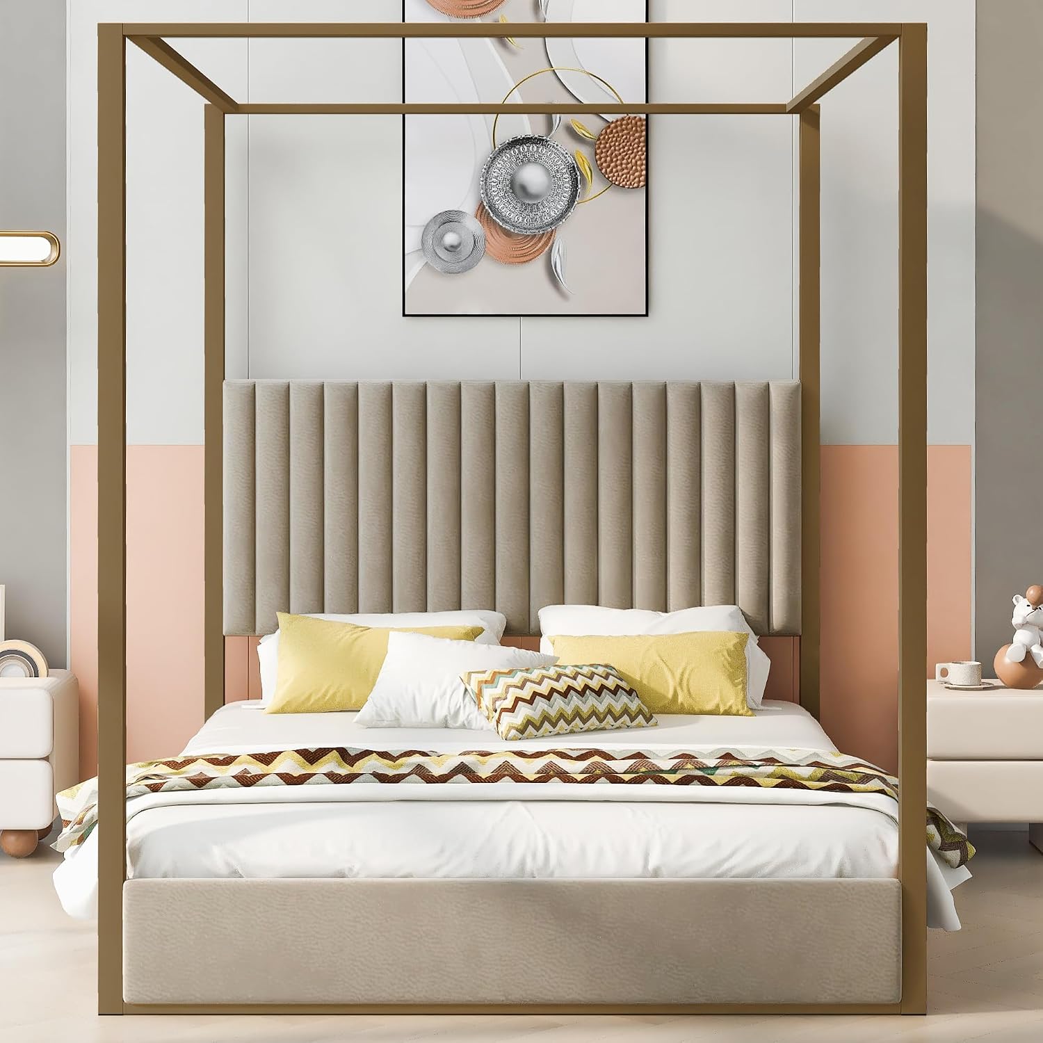 현대적인 디자인의 4포스터 침대, 퀸 사이즈, 퀼팅 처 - Canopy Bed Frame Metal Queen 리뷰 및 가격