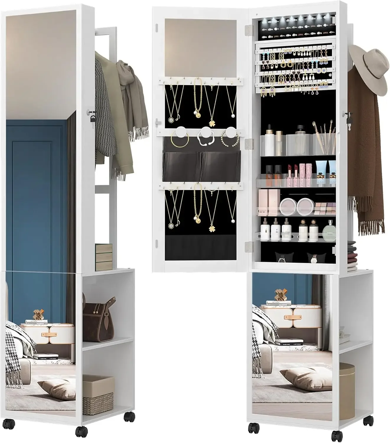 8개의 LED 조명이 있는 보석장, 66.9인치 보석  - Full Length Mirror Jewelry Armoire 리뷰 및 가격