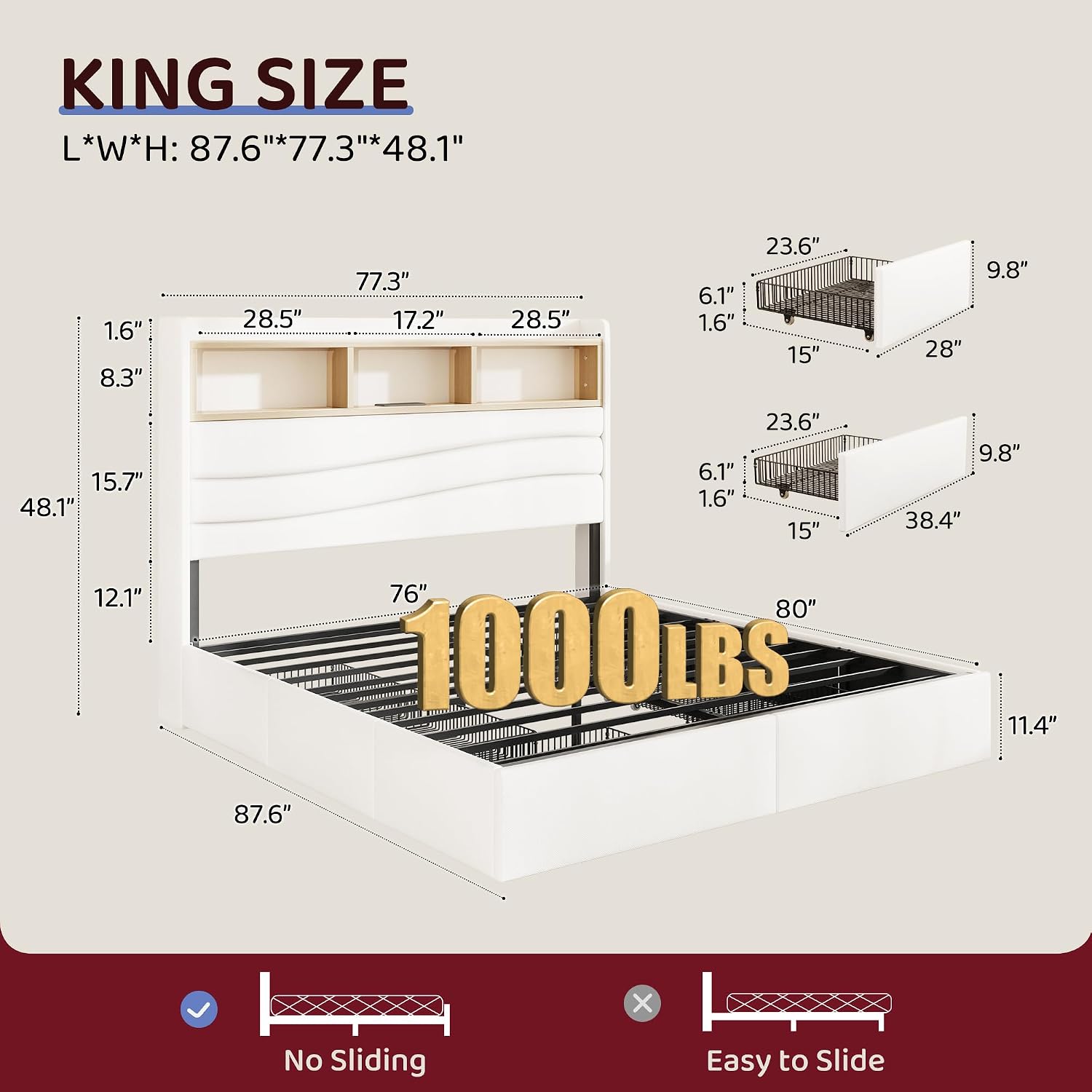 킹사이즈 침대 프레임(6개 수납 서랍 포함), 린넨 커 - King Size Bed Frame With Storage Drawers 리뷰 및 가격