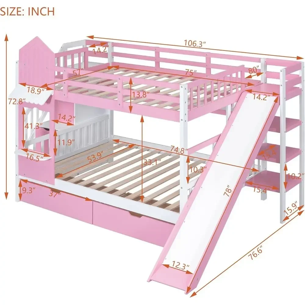 계단, 미끄럼틀, 수납 서랍이 있는 어린이용 2층 침대 - Bunk Bed With Stairs And Slide 리뷰 및 가격