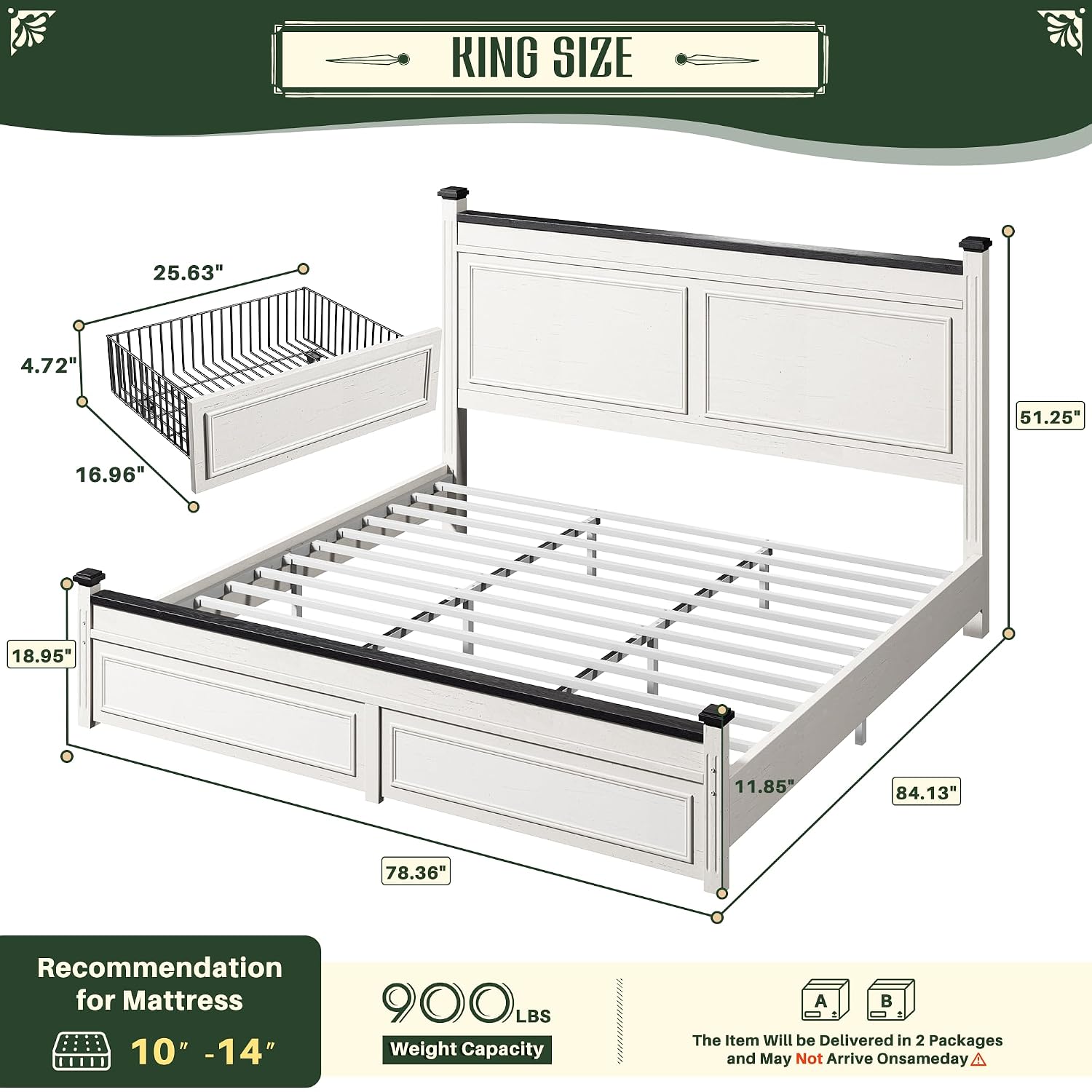 킹사이즈 침대 프레임 51인치 높이 헤드보드 및 2개의 - King Size Bed Frame With Storage Drawers 리뷰 및 가격