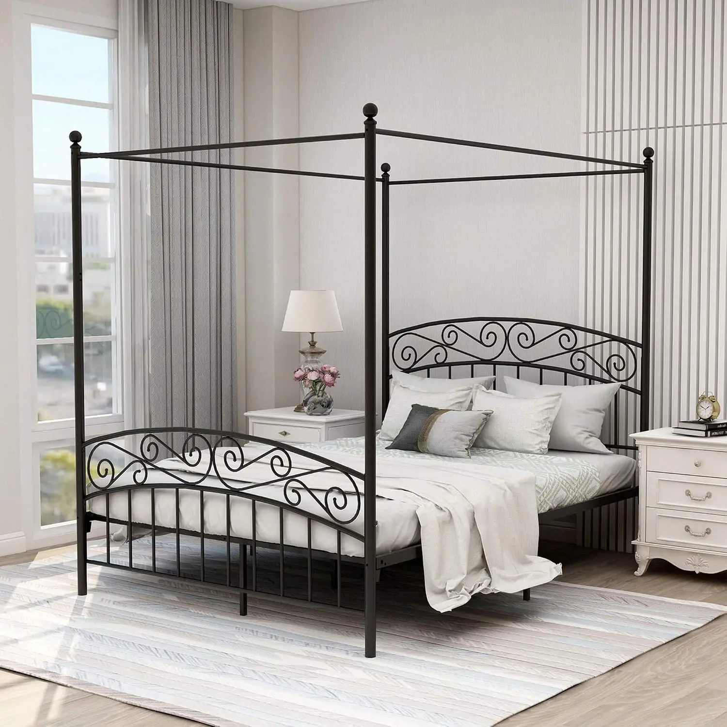 퀸 사이즈 캐노피 침대 프레임, 헤드보드와 풋보드가 있 - Canopy Bed Frame Metal Queen 리뷰 및 가격