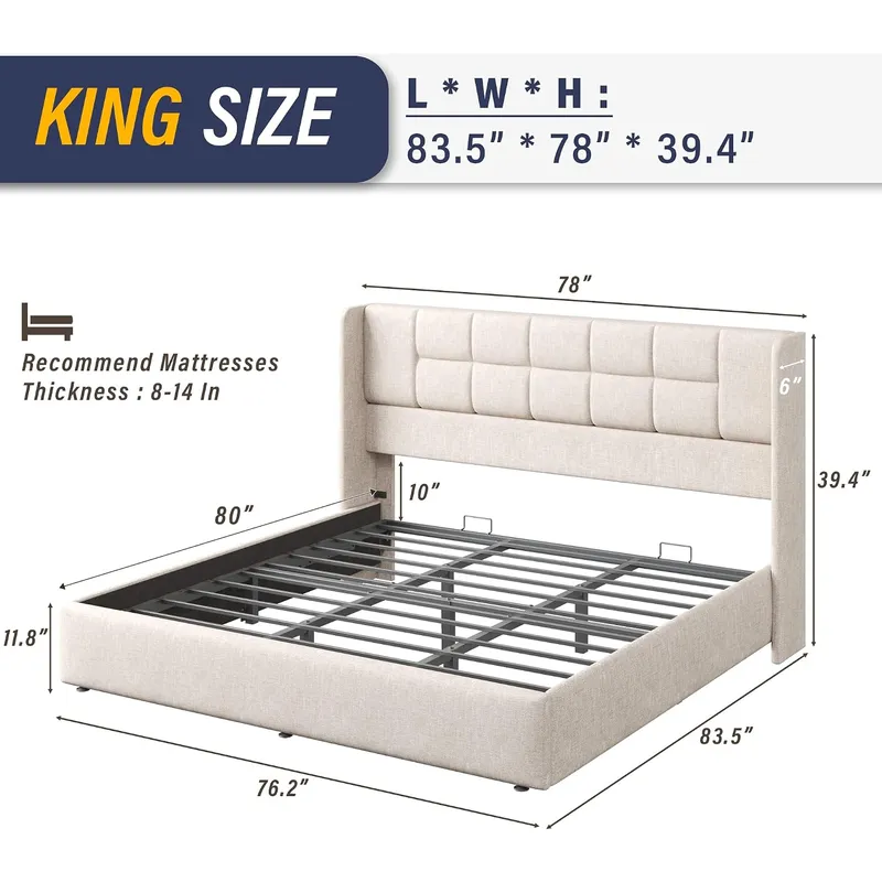 유압식 가스 리프트업 수납 기능이 있는 린넨 커버 침대 - Gas Lift Storage Bed Hydraulic 리뷰 및 가격