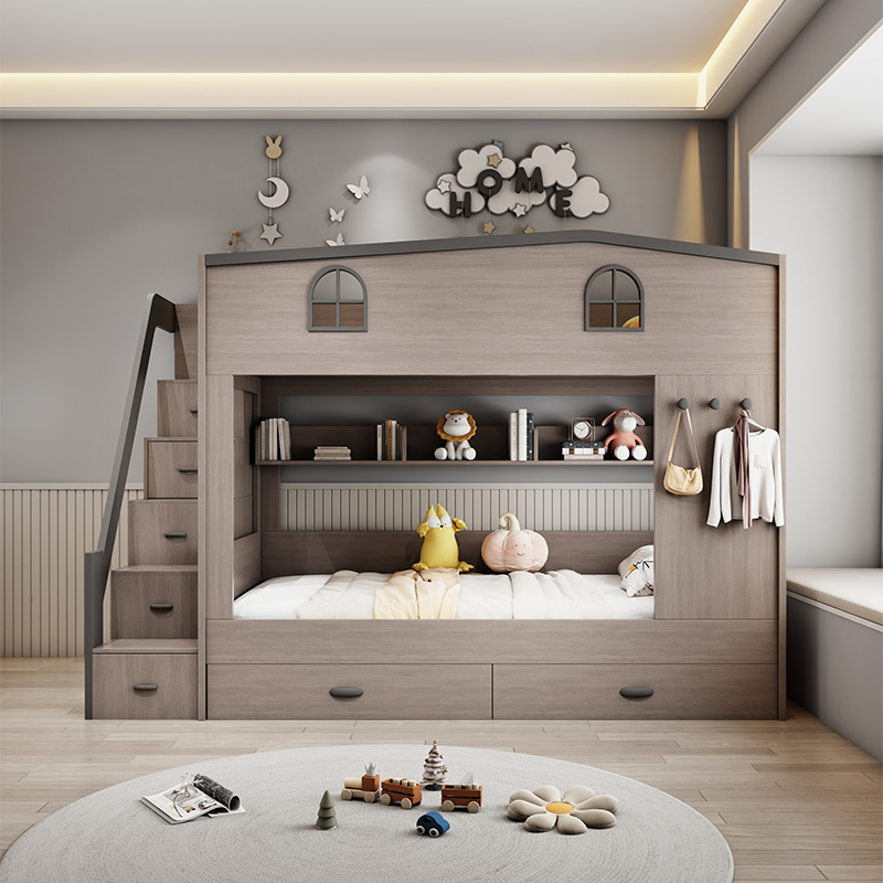 북유럽 스타일 이층 어린이 침대, 안전한 목재 로프트  - Bunk Bed With Stairs And Slide 리뷰 및 가격