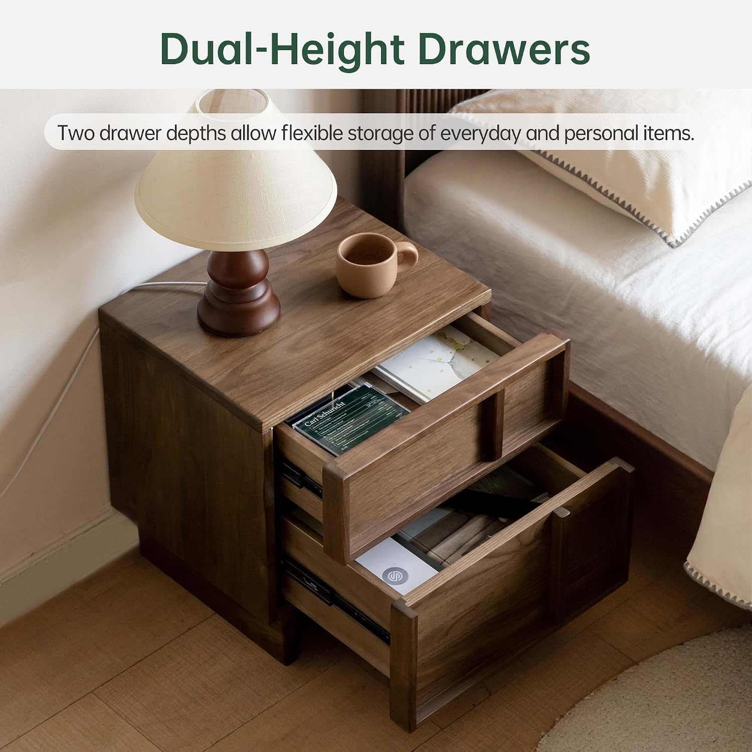 원목 2단 서랍 협탁 세트(2개), 미드 센추리 월넛  - Solid Wood Nightstand 2 Drawers 리뷰 및 가격