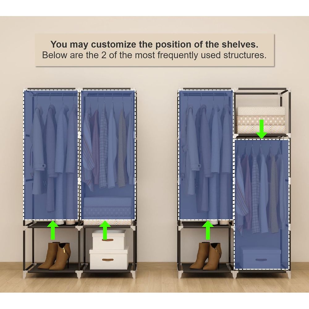 작은 방을 위한 이동식 옷장, 행거대, 선반 및 커버  - Wardrobe Closet Portable Fabric Cover 리뷰 및 가격