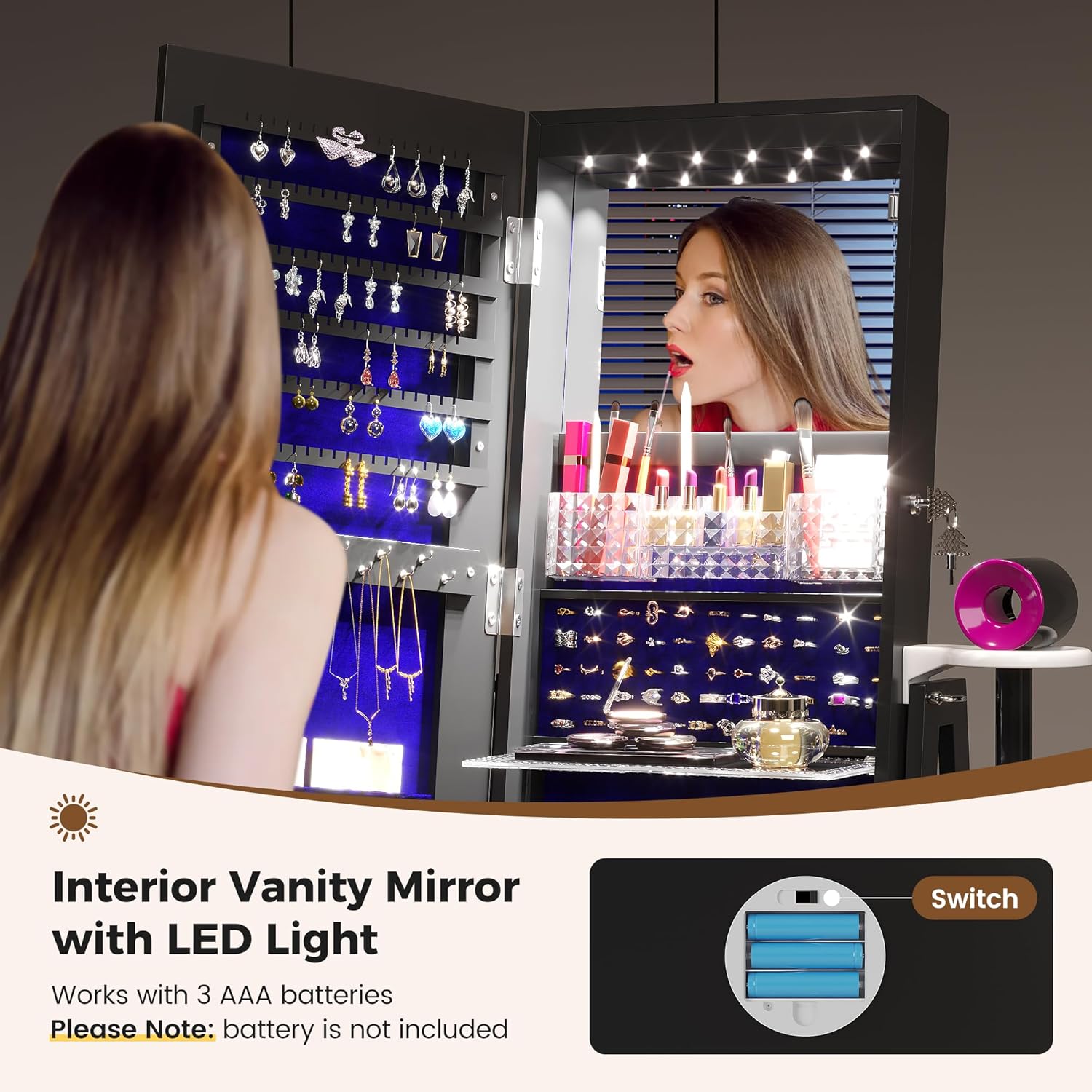 LED 전신 거울이 있는 보석 보관 캐비닛, 360 ° - Full Length Mirror Jewelry Armoire 리뷰 및 가격