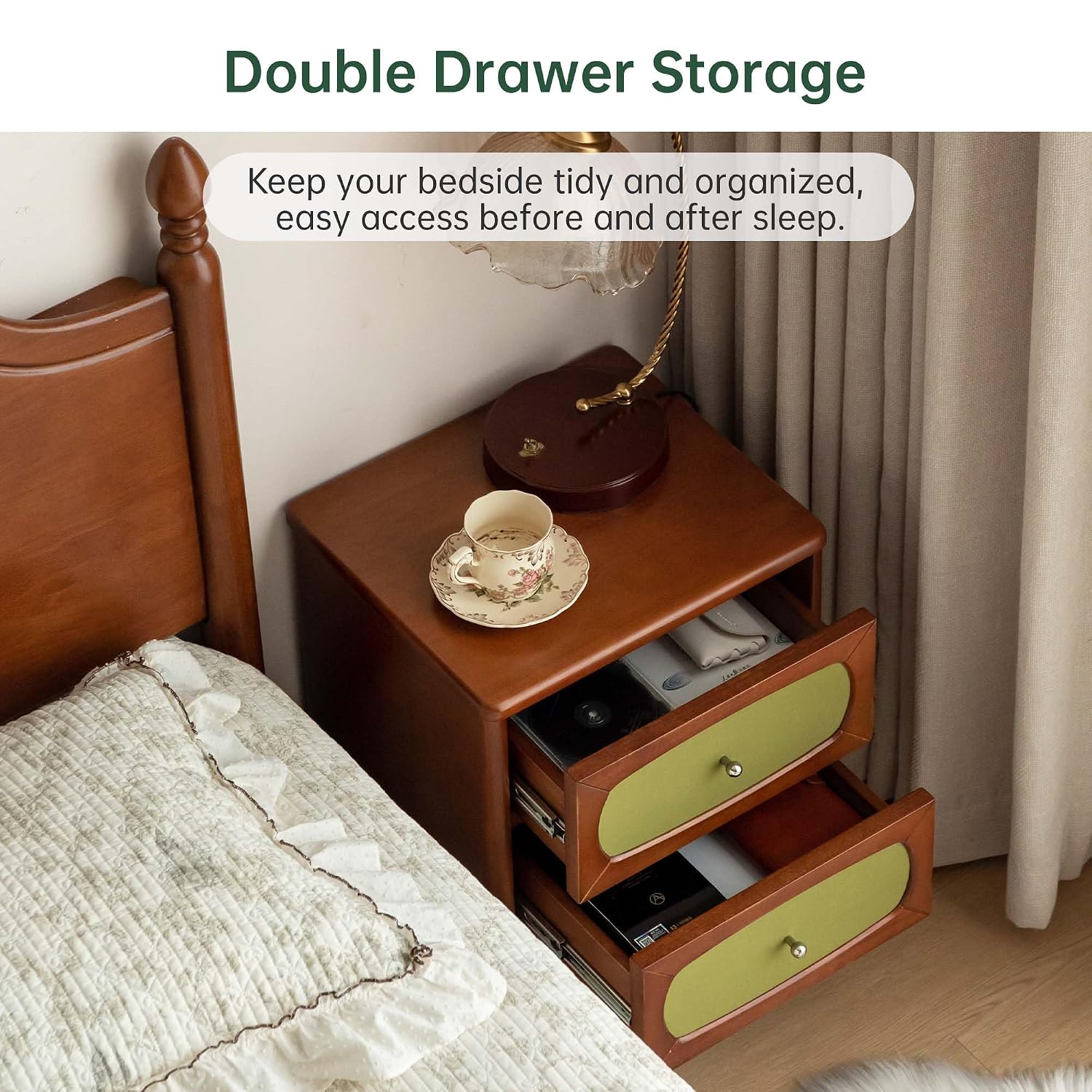 단단한 나무 소재의 벨벳 서랍 2개가 있는 나이트스탠드 - Solid Wood Nightstand 2 Drawers 리뷰 및 가격