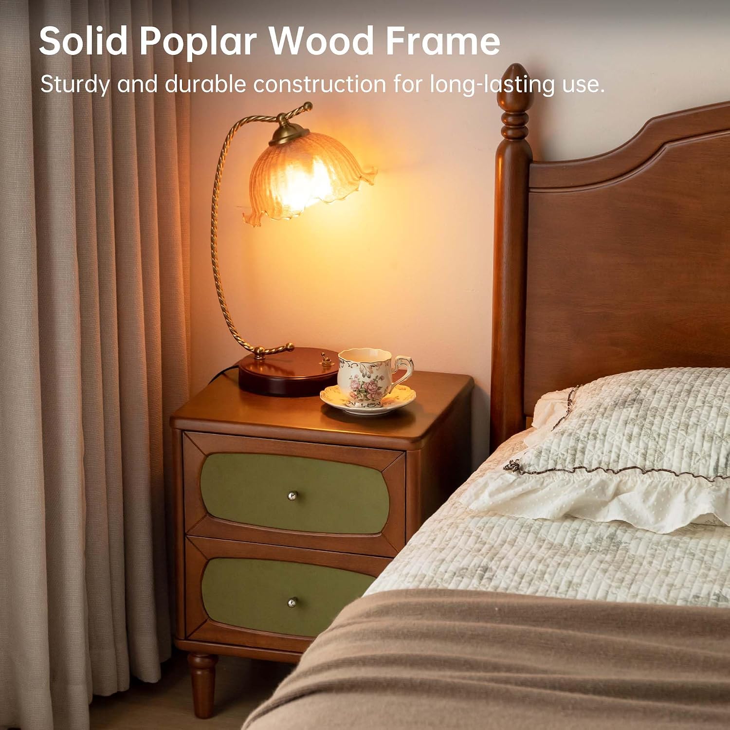 단단한 나무 소재의 벨벳 서랍 2개가 있는 나이트스탠드 - Solid Wood Nightstand 2 Drawers 리뷰 및 가격