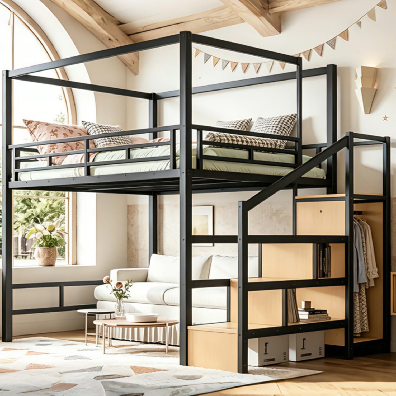 퀸 로프트 침대(수납 계단 및 옷장 포함), 성인용 금 - Canopy Bed Frame Metal Queen 리뷰 및 가격