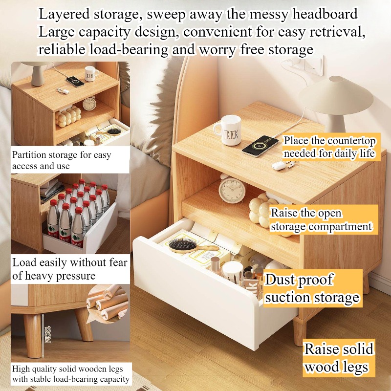 흰색 침대 옆 탁자 서랍이 있는 침실 수납장 원목 다리 - Solid Wood Nightstand 2 Drawers 리뷰 및 가격
