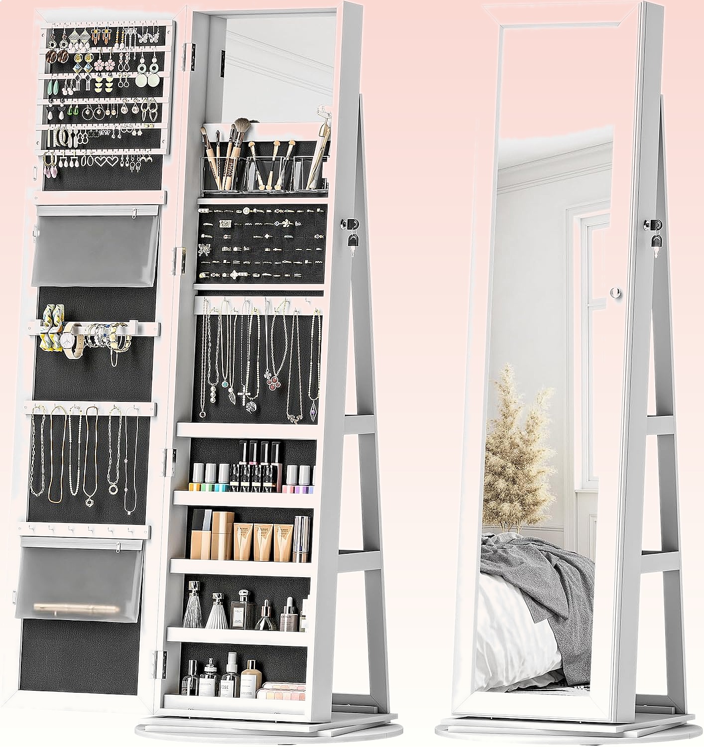 HOMCOM 360 °   회전식 잠금장치가 있는 보석 - Full Length Mirror Jewelry Armoire 리뷰 및 가격