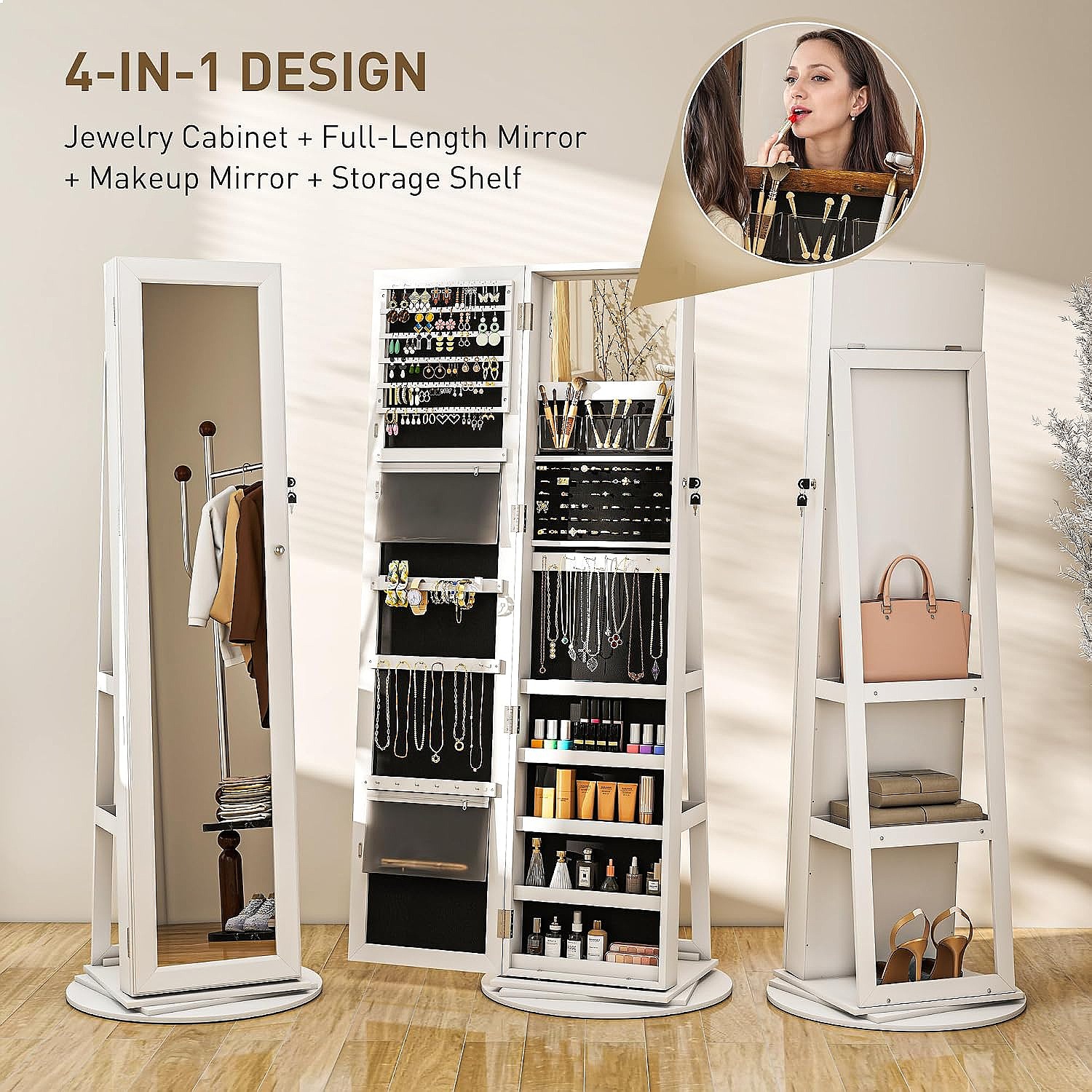 HOMCOM 360 °   회전식 잠금장치가 있는 보석 - Full Length Mirror Jewelry Armoire 리뷰 및 가격