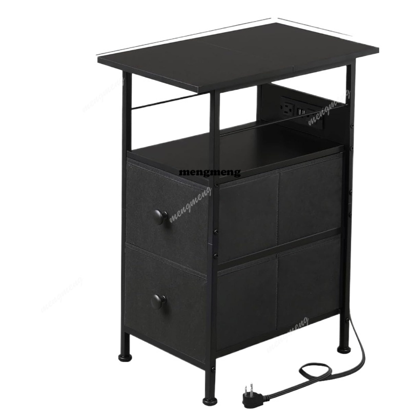 충전 스테이션 겸용 엔드 테이블 LED 조명, 패브릭  - Solid Wood Nightstand 2 Drawers 리뷰 및 가격