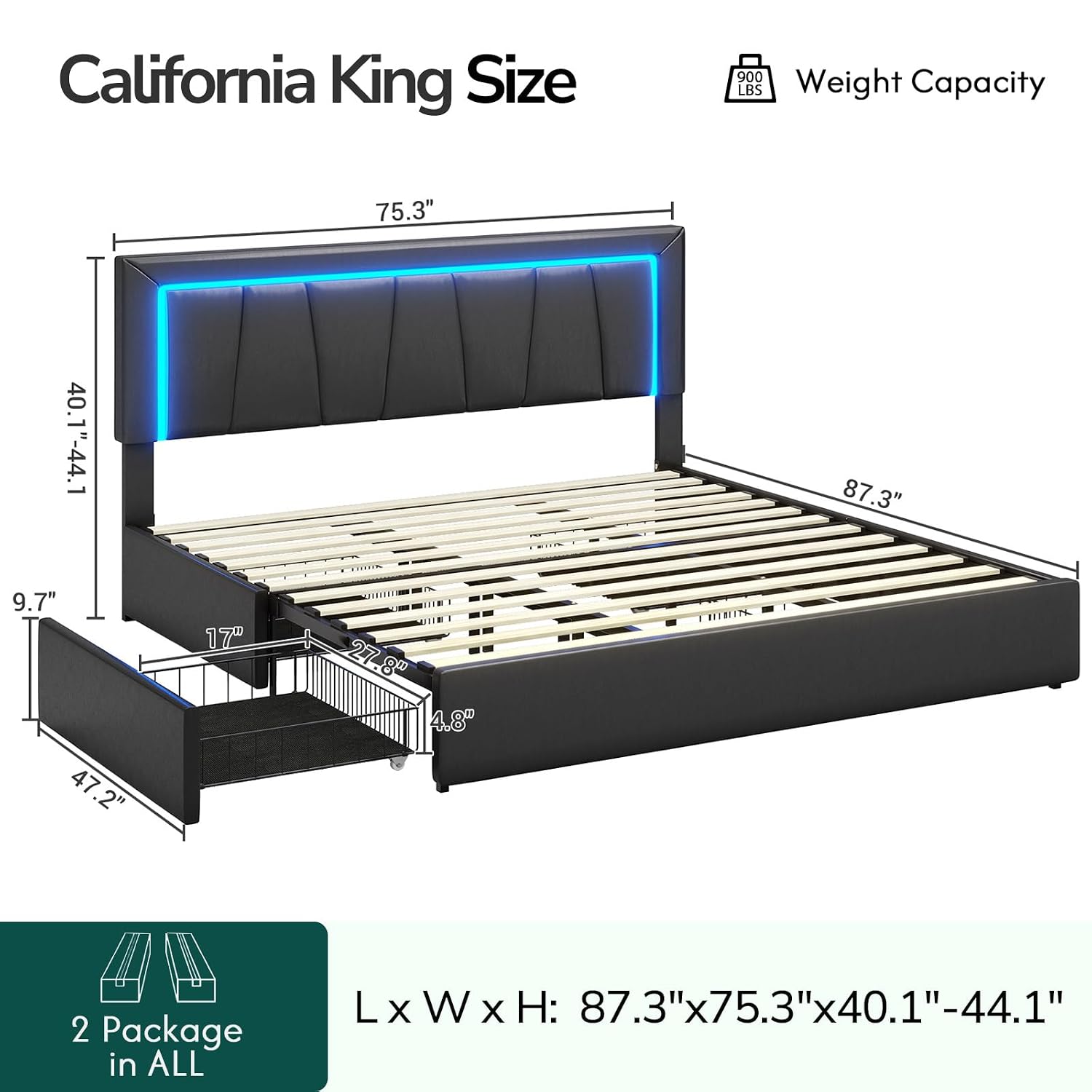 캘리포니아 킹 사이즈 침대 프레임, 아래에 4개의 수납 - King Size Bed Frame With Storage Drawers 리뷰 및 가격