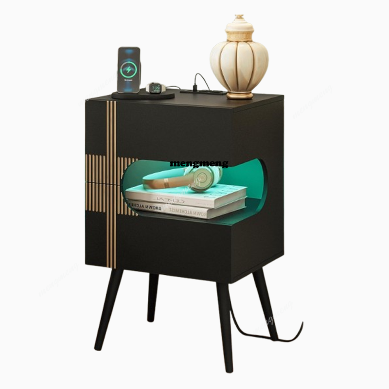 충전 스테이션이 있는 블랙 나이트스탠드 및 LED 조명 - Solid Wood Nightstand 2 Drawers 리뷰 및 가격