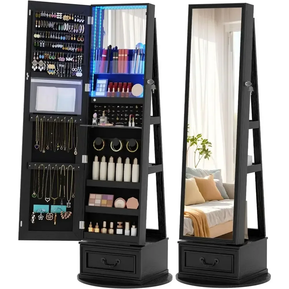 360 °   회전식 잠금장치가 있는 고급스러운 보석  - Full Length Mirror Jewelry Armoire 리뷰 및 가격