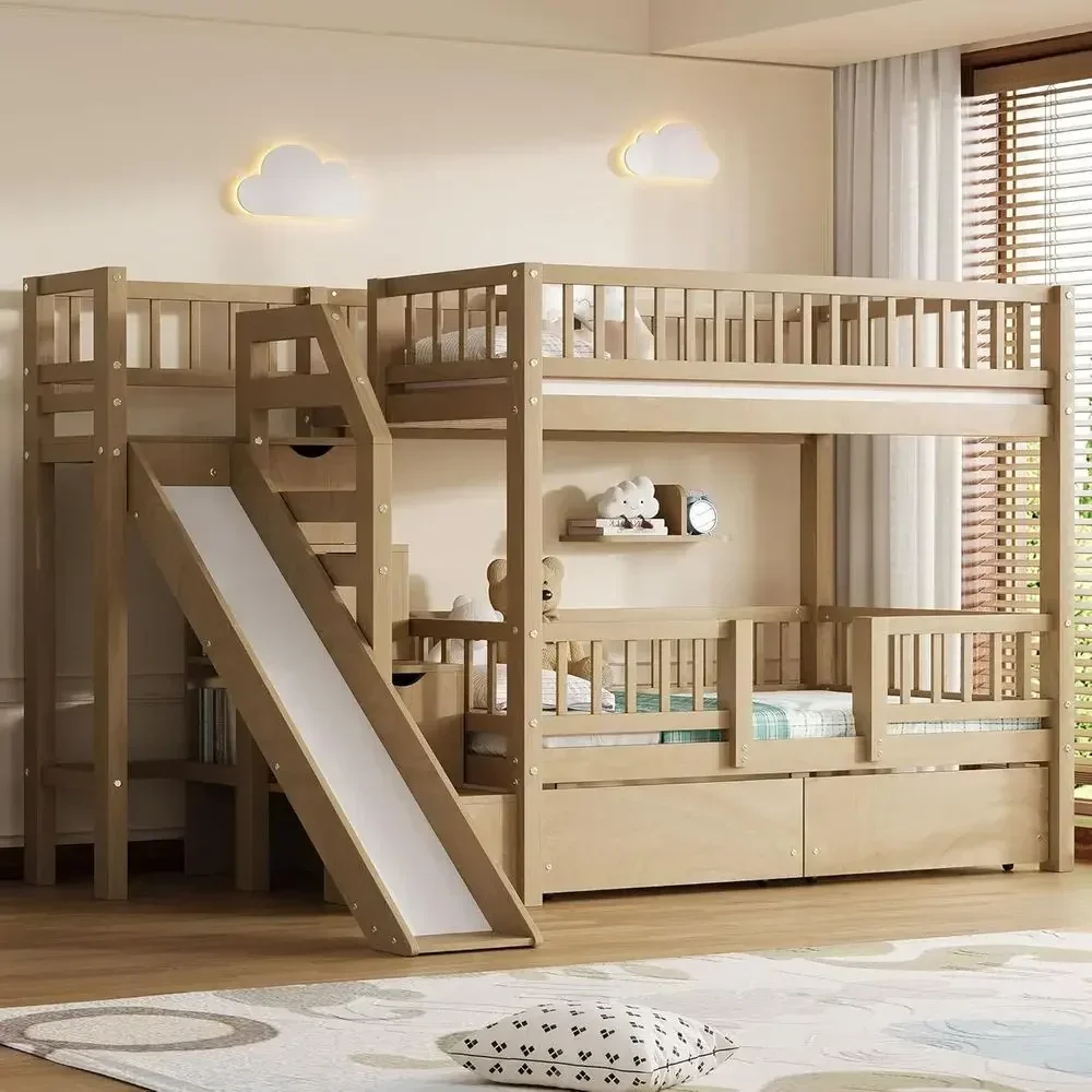 미끄럼틀과 수납 공간이 있는 2층 침대(나무 소재),  - Bunk Bed With Stairs And Slide 리뷰 및 가격
