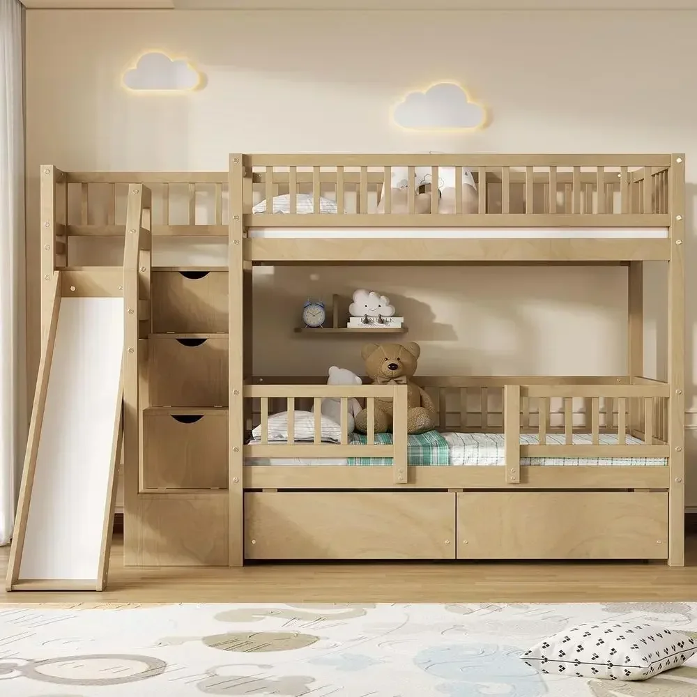 미끄럼틀과 수납 공간이 있는 2층 침대(나무 소재),  - Bunk Bed With Stairs And Slide 리뷰 및 가격