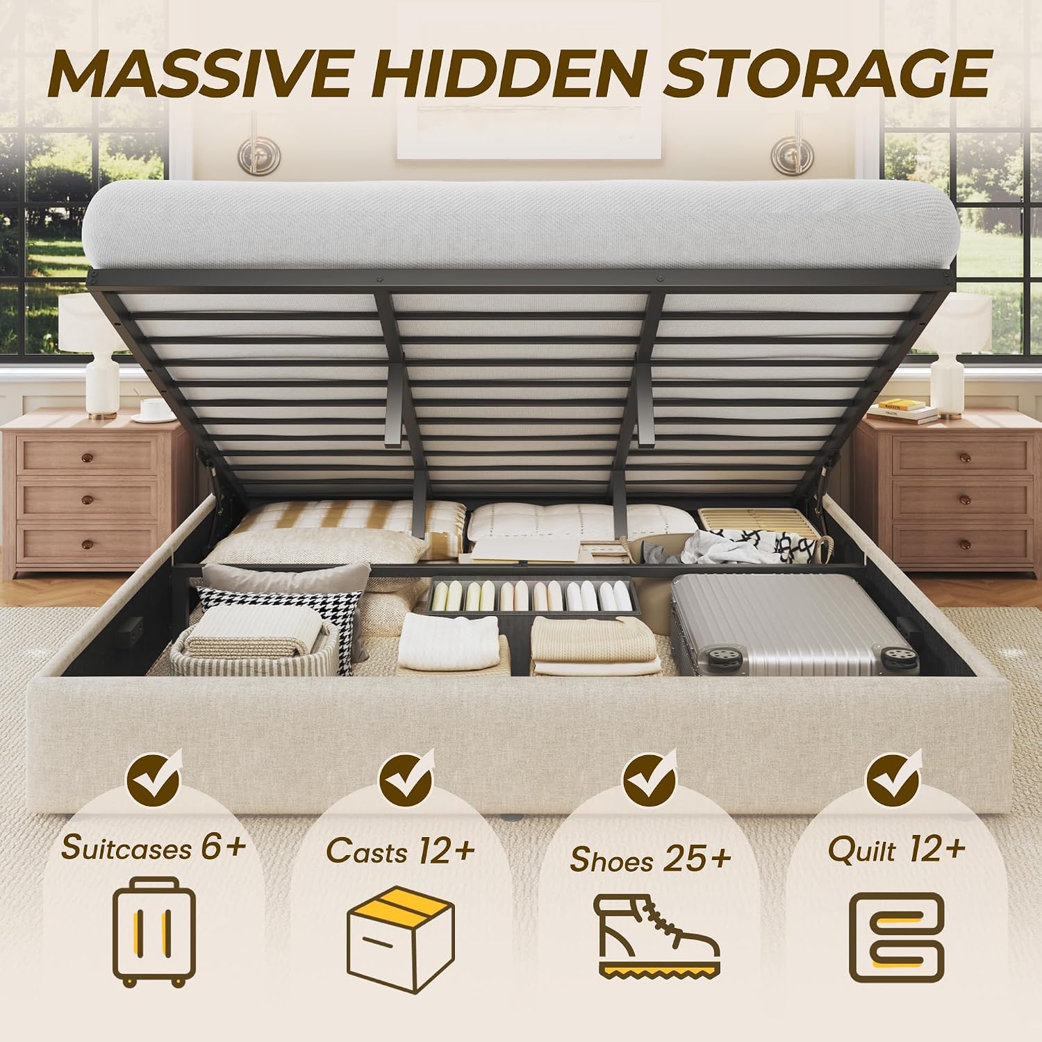 킹사이즈 리프트 수납형 침대 프레임, 윙백 헤드보드가  - Gas Lift Storage Bed Hydraulic 리뷰 및 가격