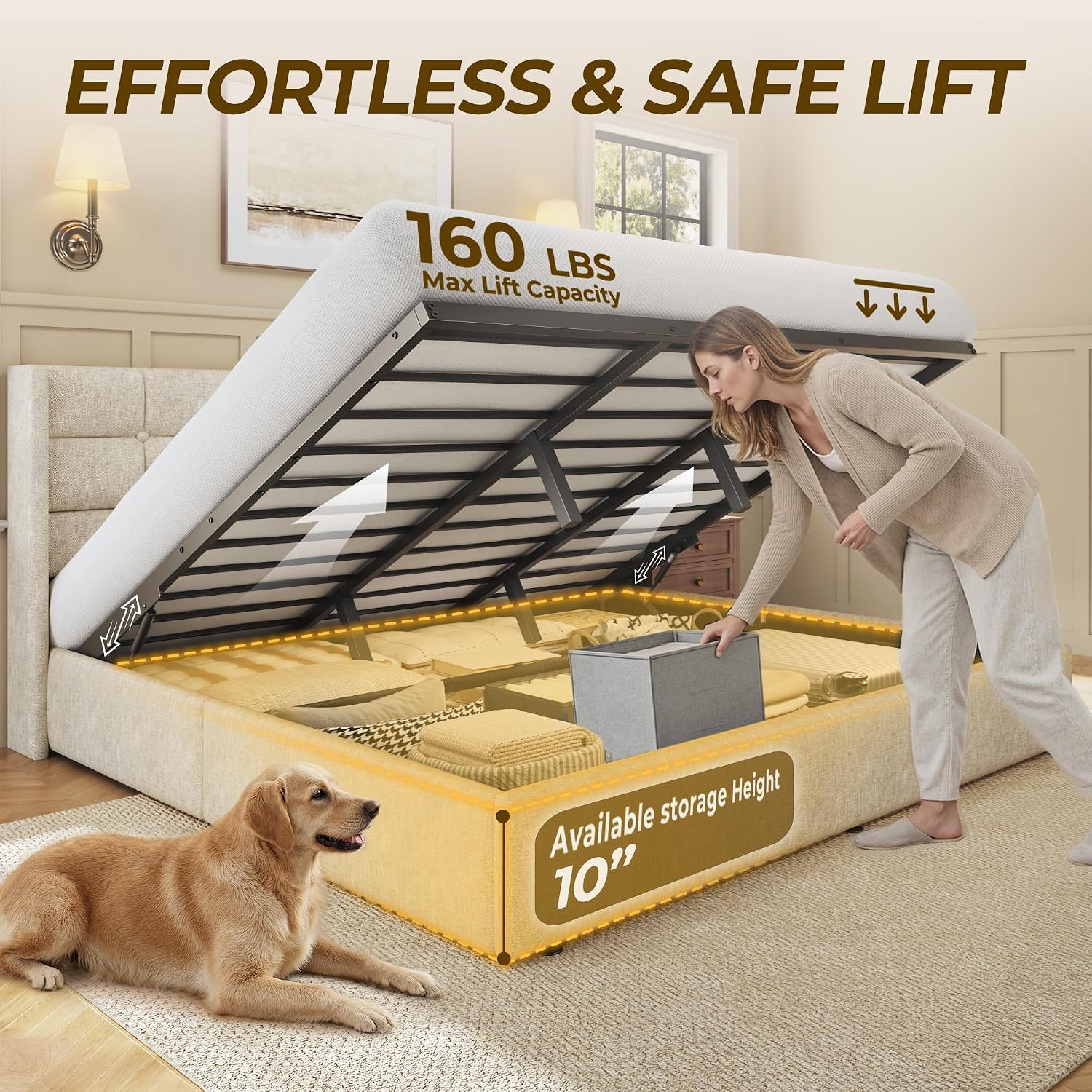 킹사이즈 리프트 수납형 침대 프레임, 윙백 헤드보드가  - Gas Lift Storage Bed Hydraulic 리뷰 및 가격