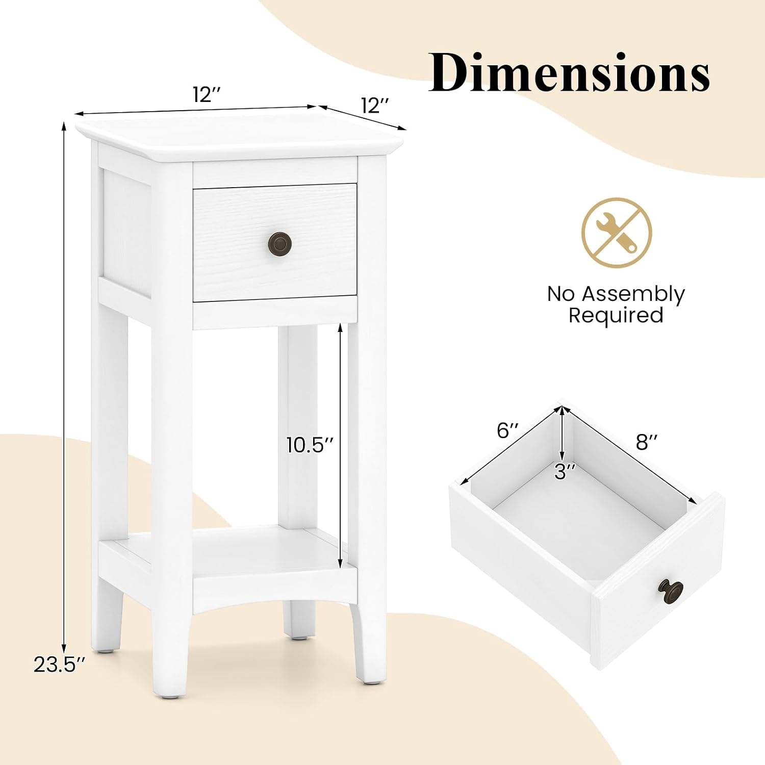 좁은 사이드 테이블 2개 세트(서랍 포함), 높이 23 - Solid Wood Nightstand 2 Drawers 리뷰 및 가격