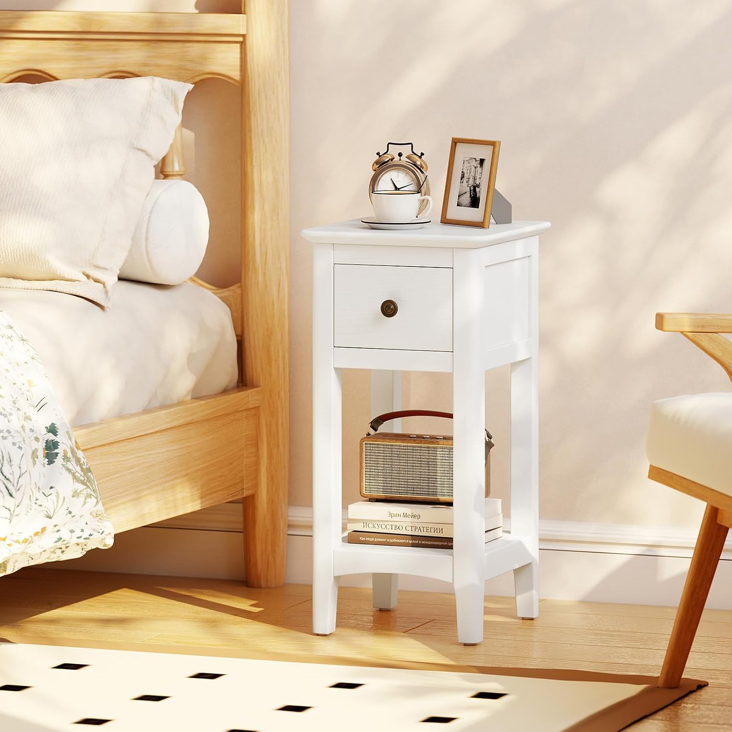 좁은 사이드 테이블 2개 세트(서랍 포함), 높이 23 - Solid Wood Nightstand 2 Drawers 리뷰 및 가격