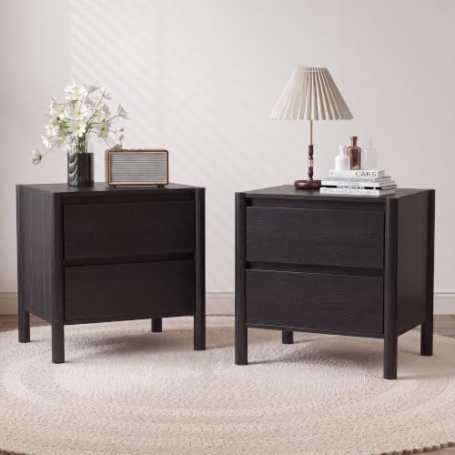 미드 센추리 모던 블랙 침실용 협탁 2개 세트 |    - Solid Wood Nightstand 2 Drawers 리뷰 및 가격