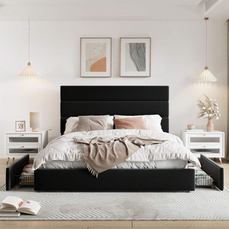 풀/퀸/킹 사이즈 플랫폼 침대 프레임, 4개 수납 서랍 - King Size Bed Frame With Storage Drawers 리뷰 및 가격