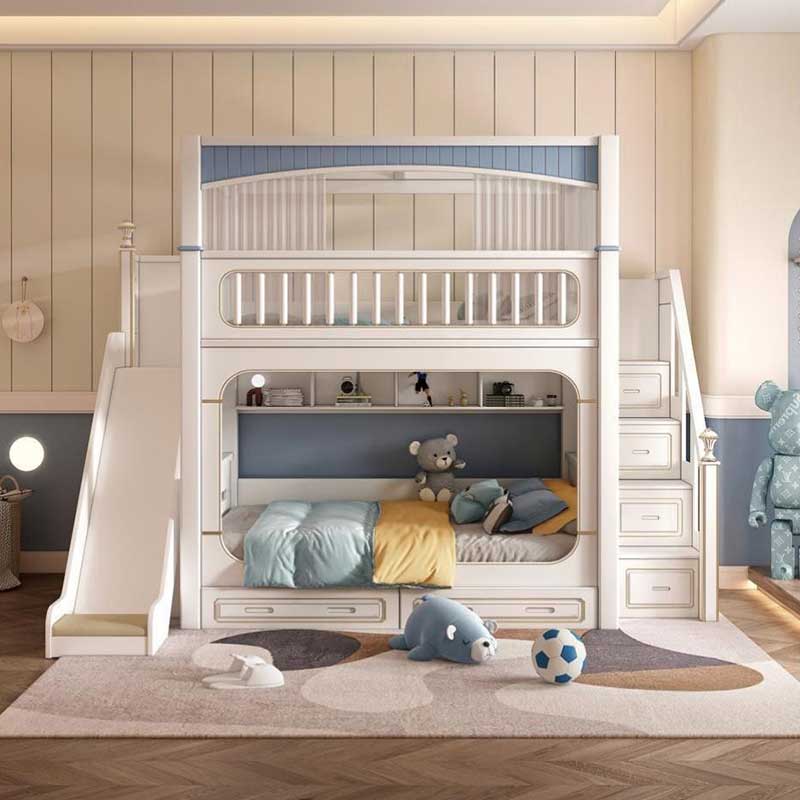 모던 하우스 화이트 남아 여아 어린이 침실 가구 세트  - Bunk Bed With Stairs And Slide 리뷰 및 가격