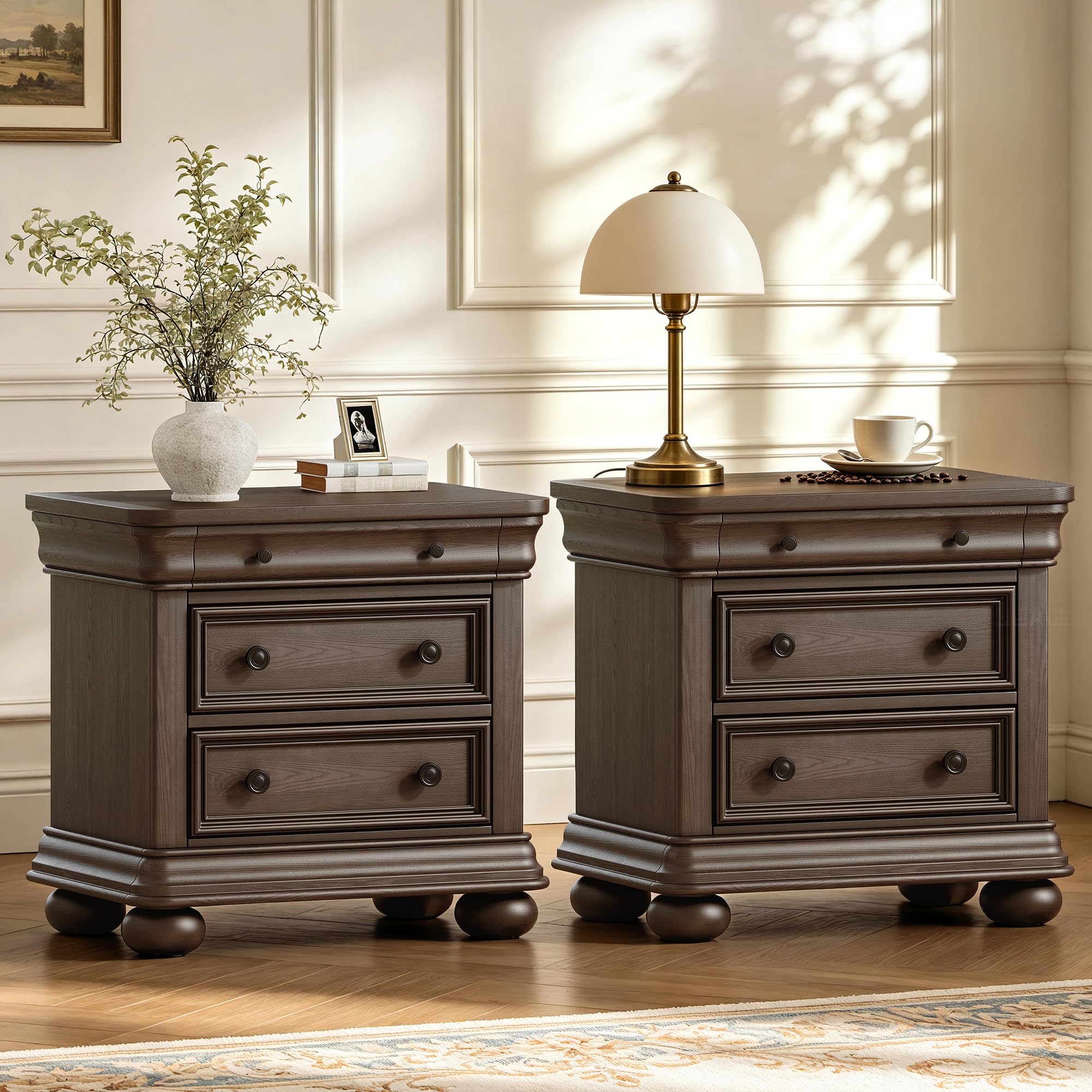 26인치 완제품 원목 협탁 세트(2개), 다크 브라운  - Solid Wood Nightstand 2 Drawers 리뷰 및 가격