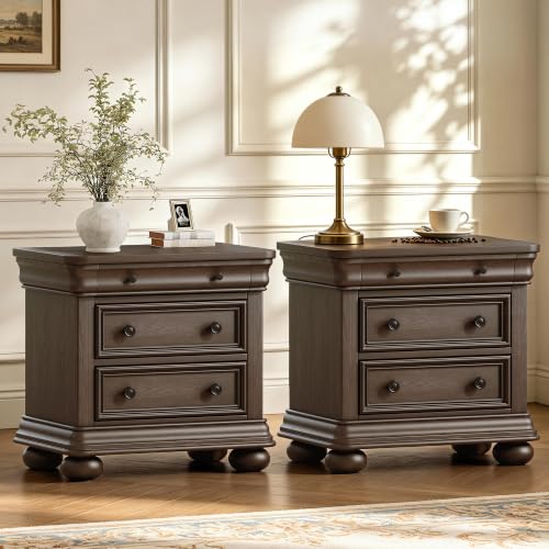 26인치 완제품 원목 협탁 세트(2개), 다크 브라운  - Solid Wood Nightstand 2 Drawers 리뷰 및 가격