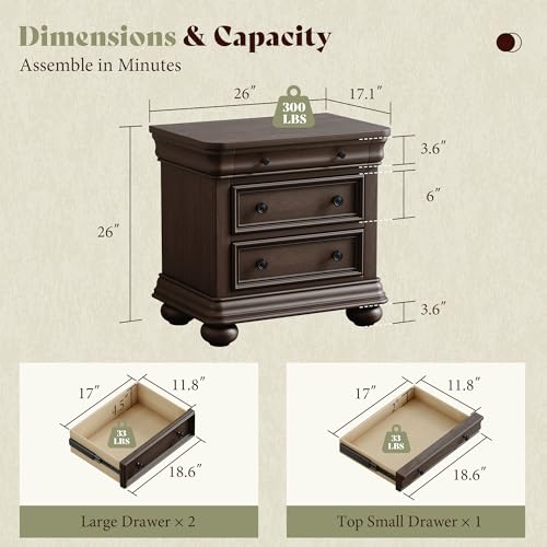 26인치 완제품 원목 협탁 세트(2개), 다크 브라운  - Solid Wood Nightstand 2 Drawers 리뷰 및 가격