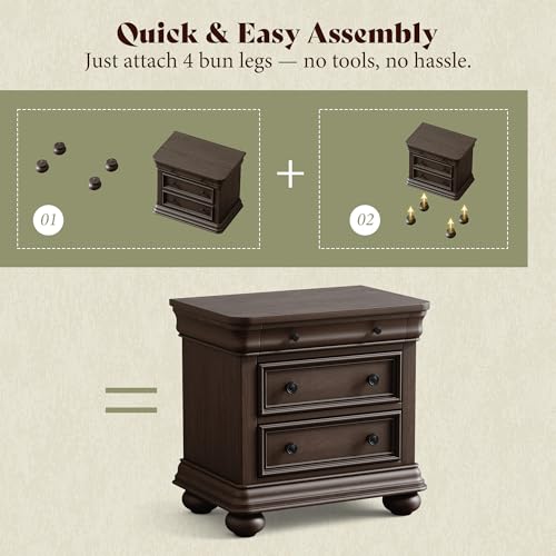 26인치 완제품 원목 협탁 세트(2개), 다크 브라운  - Solid Wood Nightstand 2 Drawers 리뷰 및 가격