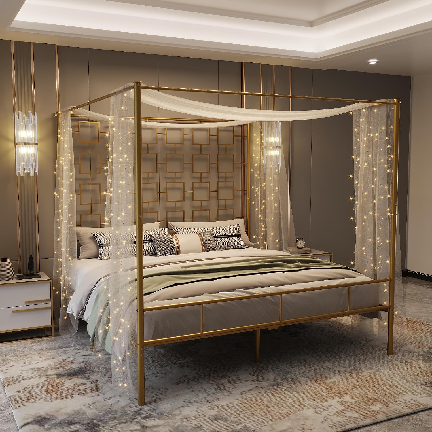 퀸 사이즈 캐노피 침대 프레임, 금속 4포스터 플랫폼, - Canopy Bed Frame Metal Queen 리뷰 및 가격