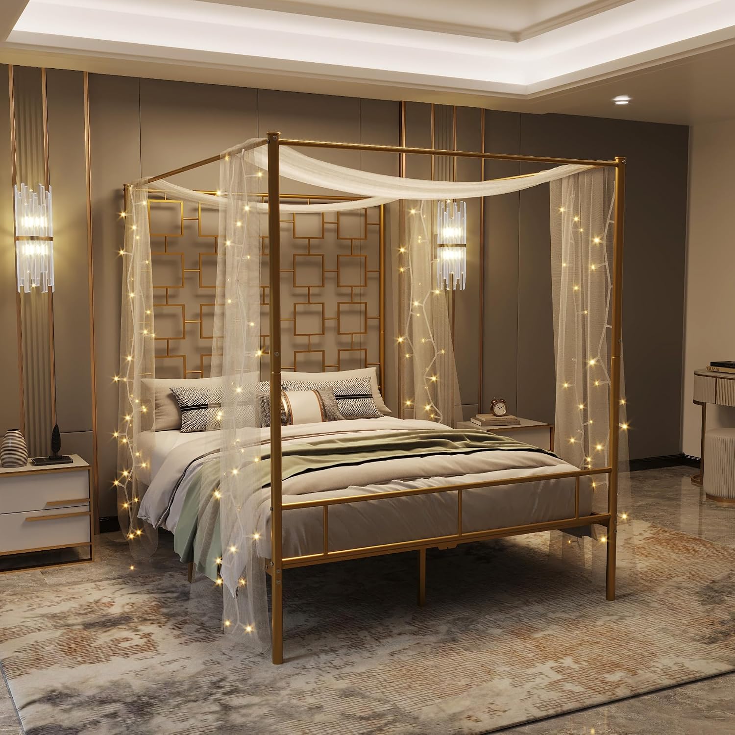 퀸 사이즈 캐노피 침대 프레임, 금속 4포스터 플랫폼, - Canopy Bed Frame Metal Queen 리뷰 및 가격