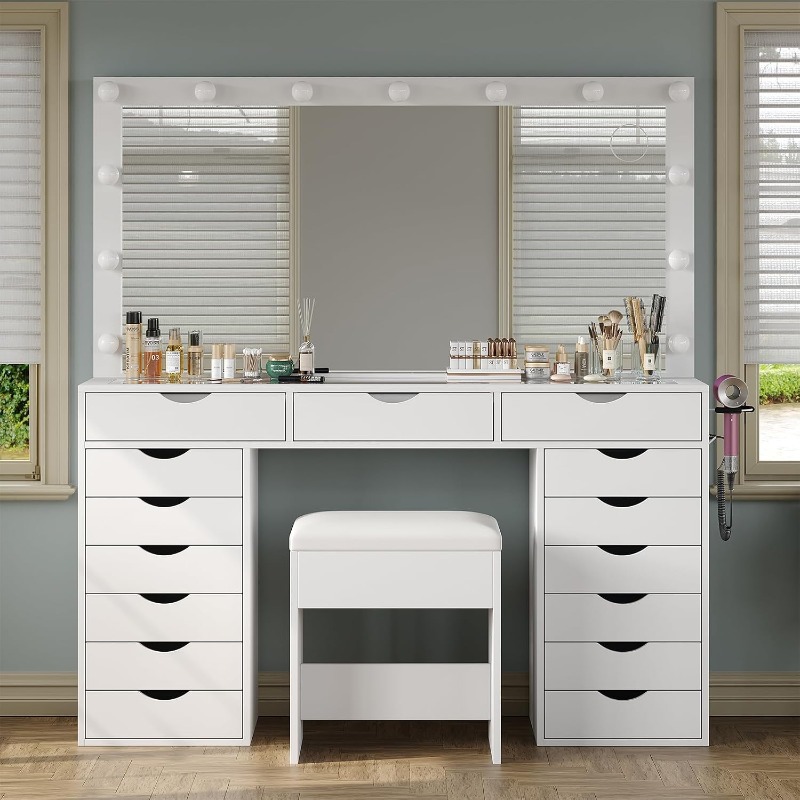 야노사쿠 화장대(거울과 조명 포함), 충전 스테이션이  - Dressing Table Vanity With Lighted Mirror 리뷰 및 가격