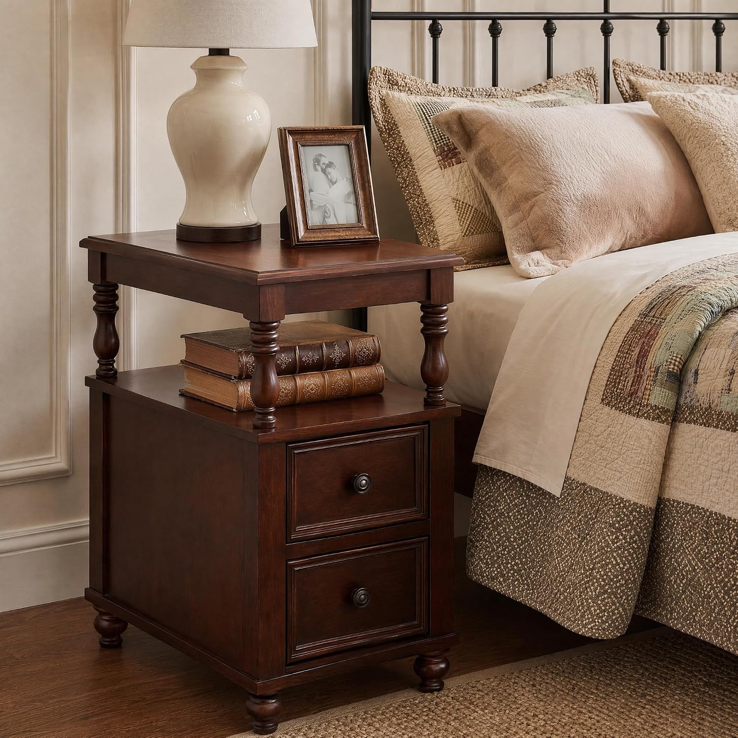 원목 소재의 2개의 서랍과 2단 수납 선반이 있는 맞춤 - Solid Wood Nightstand 2 Drawers 리뷰 및 가격