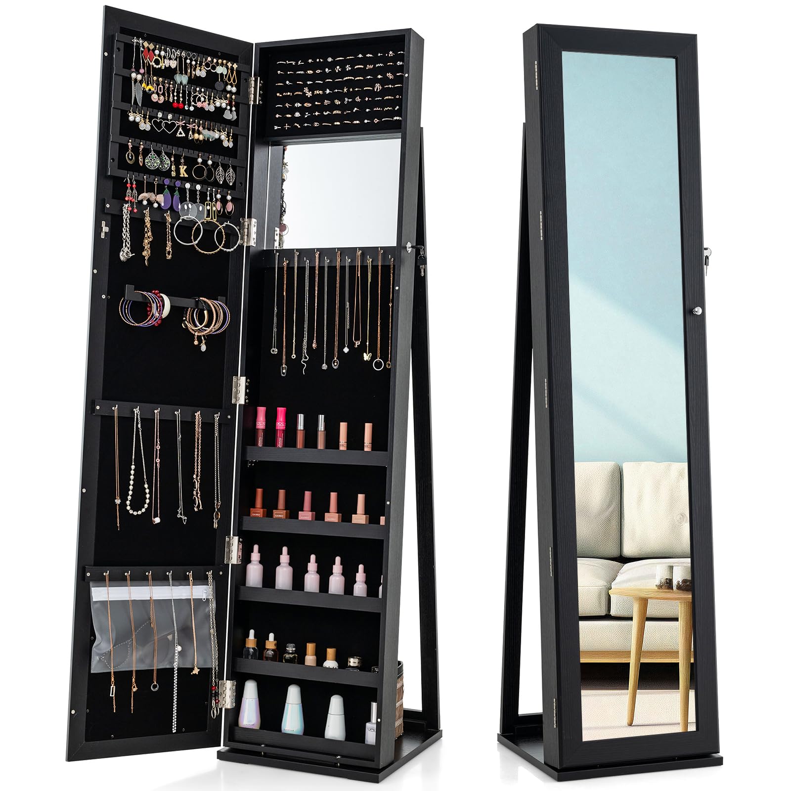 62인치 높이의 전신 거울이 있는 보석 수납장, 잠금  - Full Length Mirror Jewelry Armoire 리뷰 및 가격