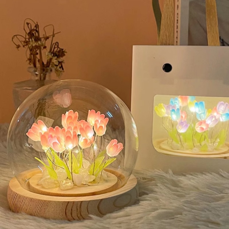 LED DIY 수제 미니 튤립 밤 빛 재료 소녀를위한  - Floating Nightstand With Led Light 리뷰 및 가격