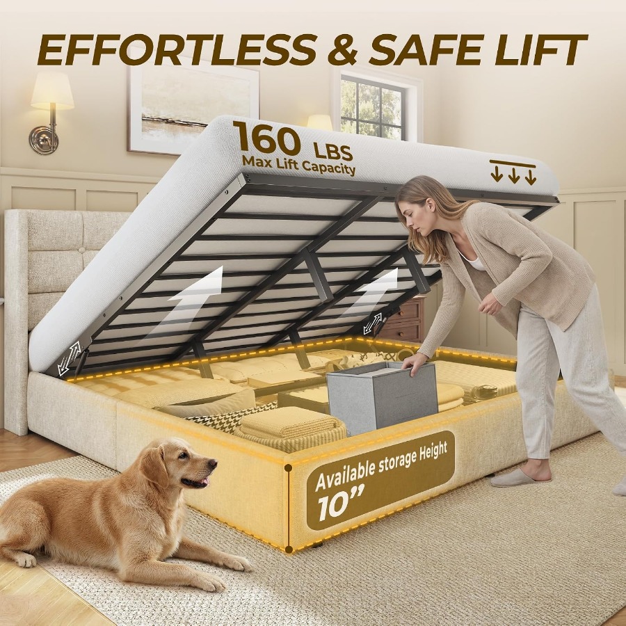 사이즈 조절이 가능한 수납형 침대 프레임, 린넨 소재로 - Gas Lift Storage Bed Hydraulic 리뷰 및 가격
