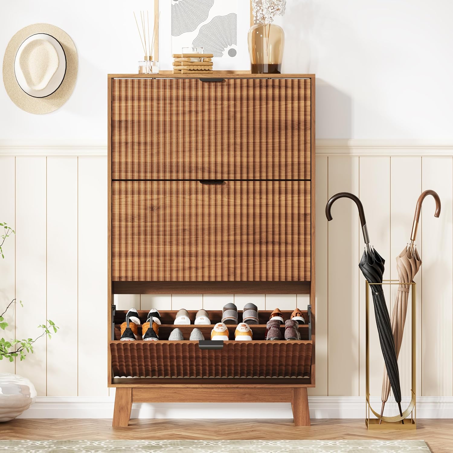 현관 신발장 수납장 3단 플립 서랍 플루트형 좁은 신발 - Shoe Rack Cabinet Narrow Entryway 리뷰 및 가격
