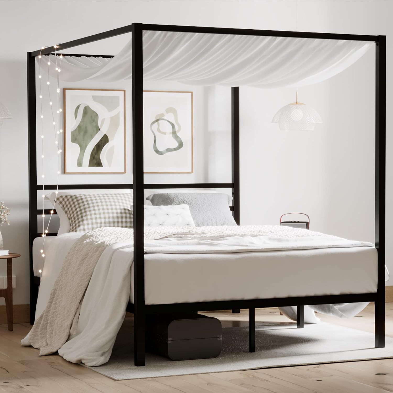 퀸 사이즈 금속 프레임 침대, 견고한 지지대, 검은색, - Canopy Bed Frame Metal Queen 리뷰 및 가격