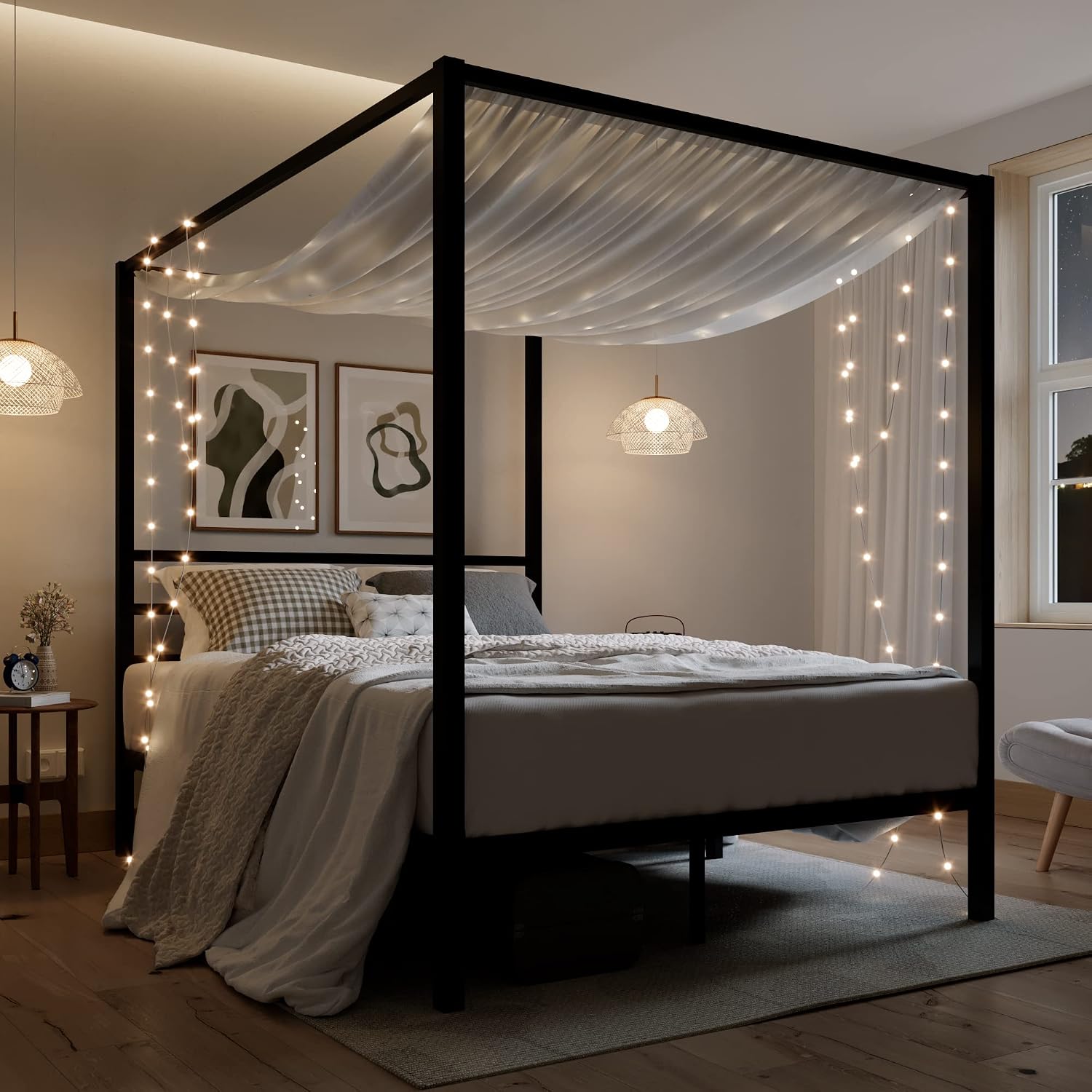 퀸 사이즈 금속 프레임 침대, 견고한 지지대, 검은색, - Canopy Bed Frame Metal Queen 리뷰 및 가격