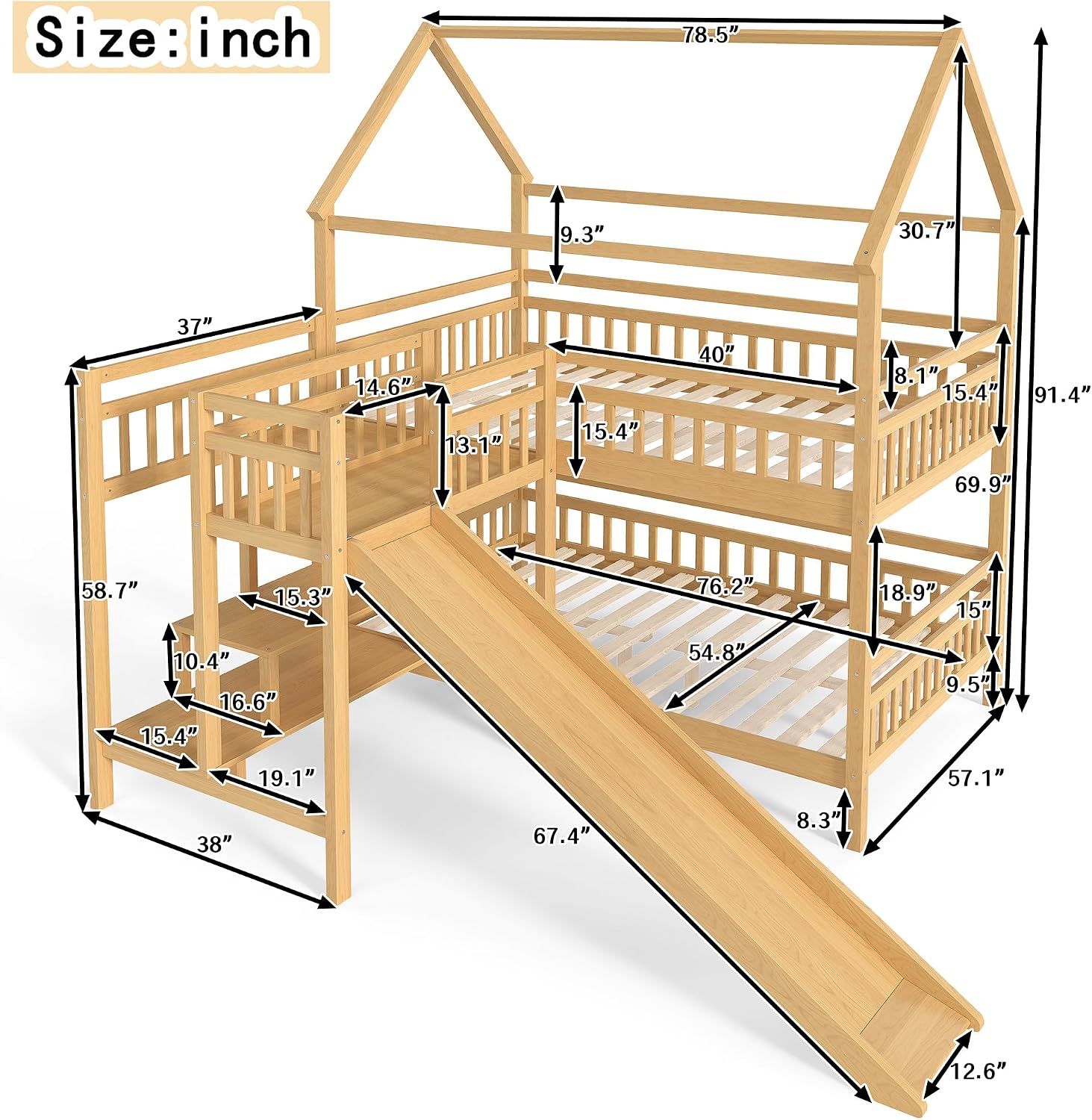 플레이하우스 디자인 지붕이 있는 풀오버 풀 벙크 침대, - Bunk Bed With Stairs And Slide 리뷰 및 가격
