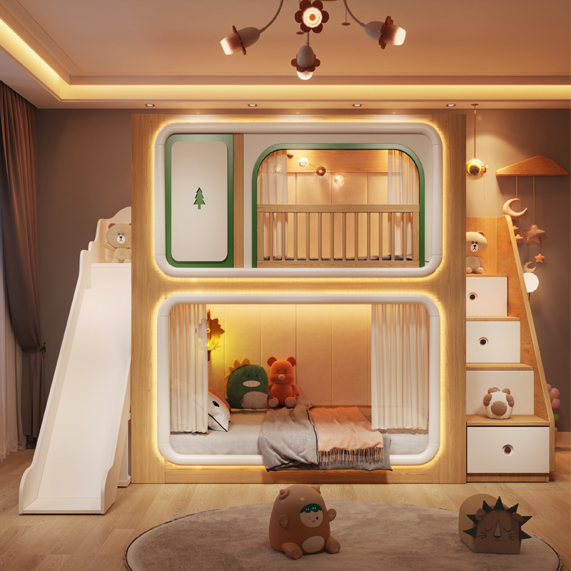 로프트 더블 데크 어린이 침대 나무 가드 레일 디자인  - Bunk Bed With Stairs And Slide 리뷰 및 가격