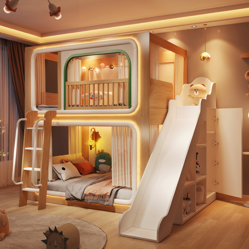 로프트 더블 데크 어린이 침대 나무 가드 레일 디자인  - Bunk Bed With Stairs And Slide 리뷰 및 가격